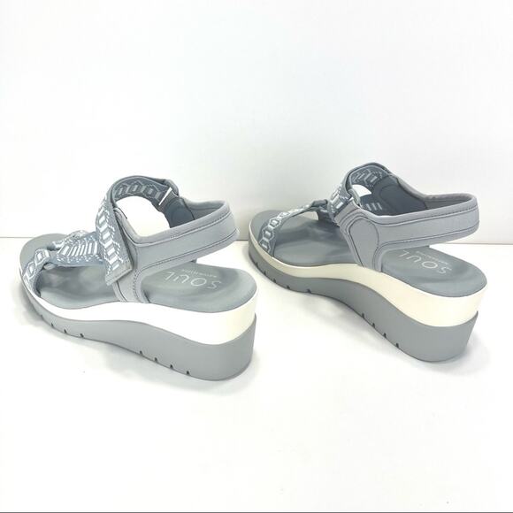 Soul Naturalizer Glitz Platform Wedge Sandal Size 9.5 Blue Calm/Gray Lightweight - Picture 2 of 16